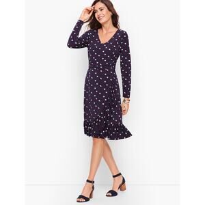 Talbots Petites Size 10P Heart Print A-Line Jersey Ruffled Hem Sheath Dress